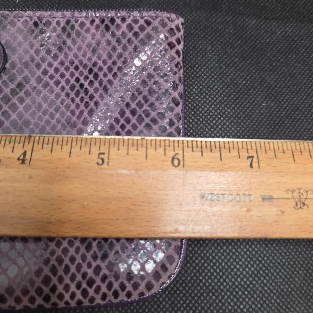 Coach Purple Snakeskin Embossed Leather Wristlet Zip Top Gold Tone 6 x 4.25 Inch